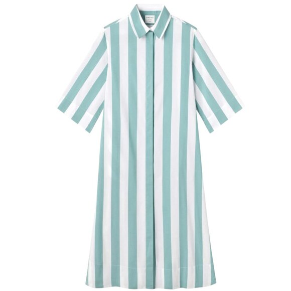 Lake x Atlantic Pacific Marnie Caftan Azure Stripe Night Shirt Dress Cotton - Picture 2 of 9